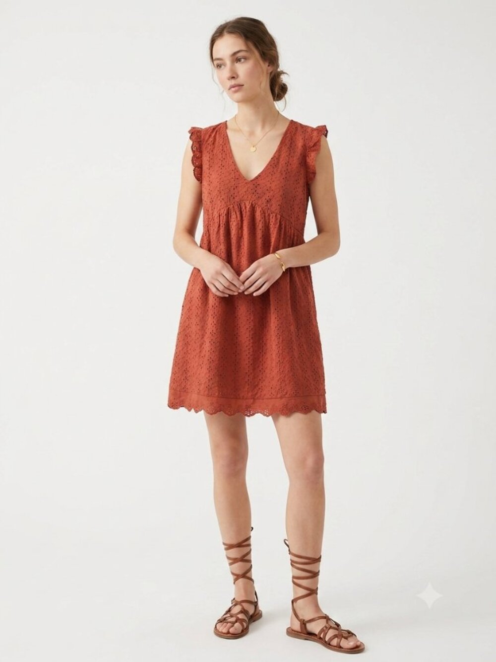 Knox Rose Dress Orange Eyelet Boho Cottage Festival Babydoll L